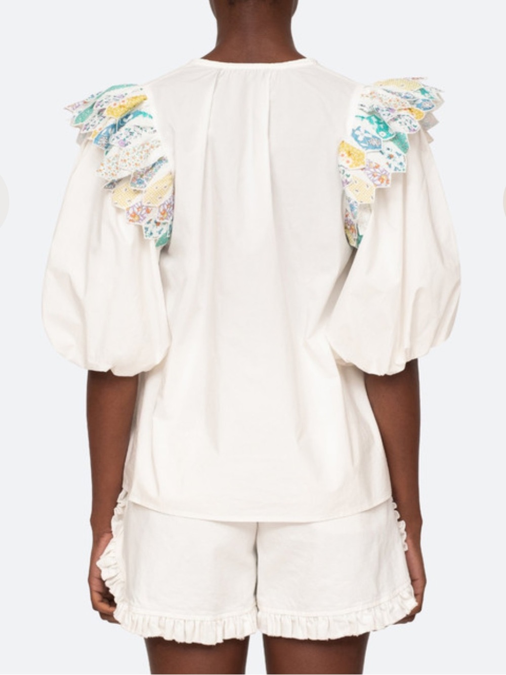Sea New York Linden Quilted Patchwork Puff-Sleeve Top Size Small - Picture 2 of 7